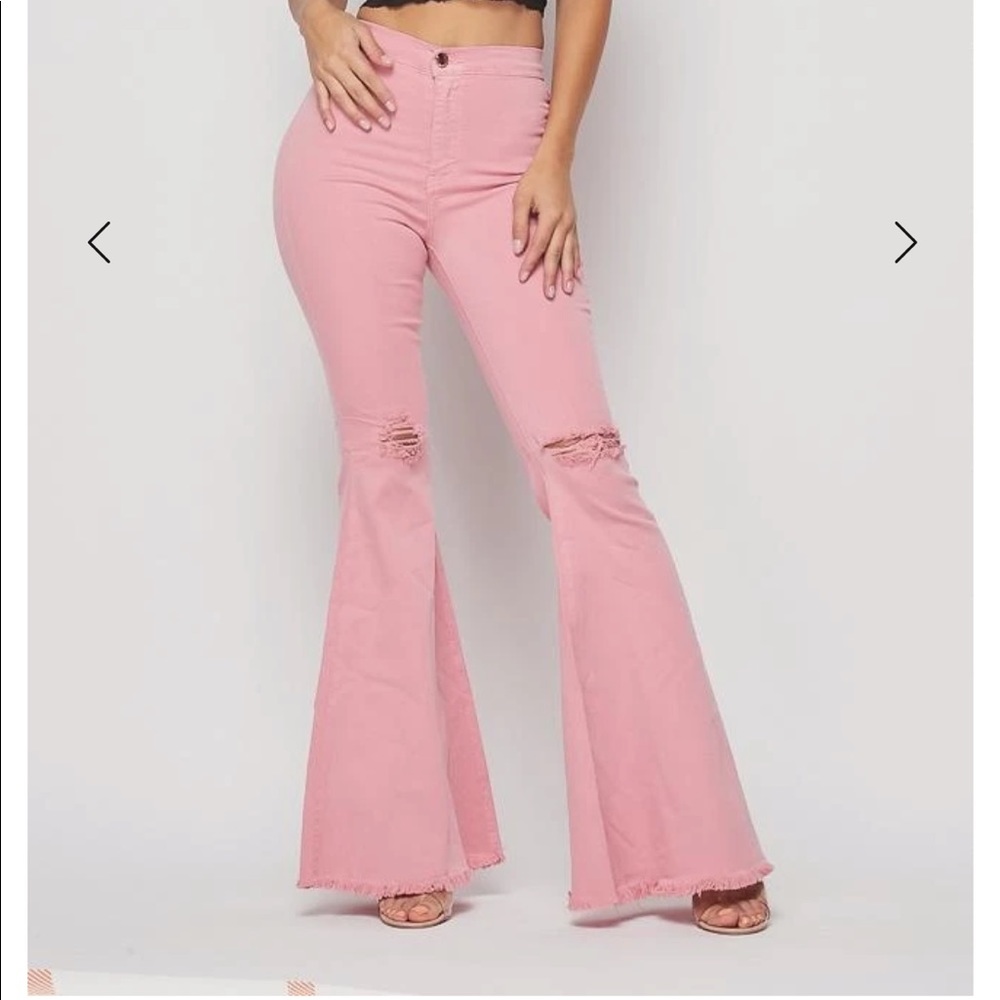 Vibrant pink flare jeans